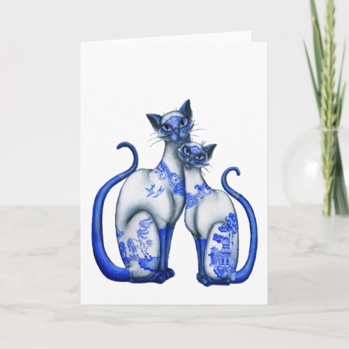 Blue Willow Siamese Cats Card