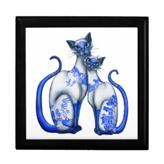Blue Willow Siamese Cats Keepsake Box