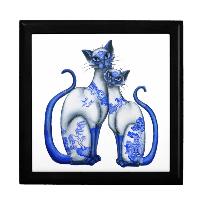 Blue Willow Siamese Cats Keepsake Box (Front)