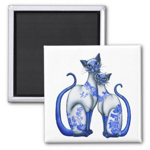 Blue Willow Siamese Cats Magnet