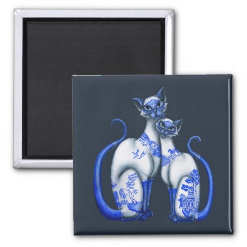 Blue Willow Siamese Cats Magnet