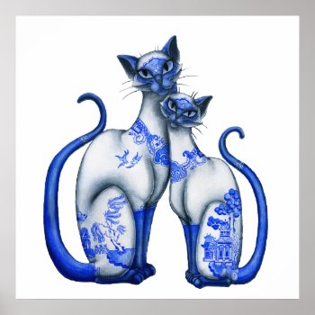 Blue Willow Siamese Cats Poster
