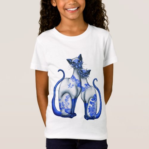 Blue Willow Siamese Cats T_Shirt