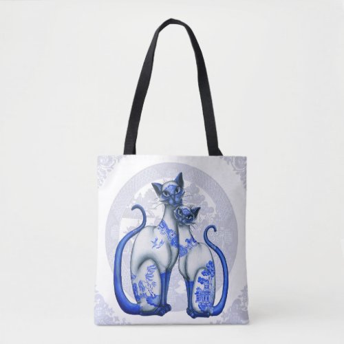 Blue Willow Siamese Cats Tote Bag