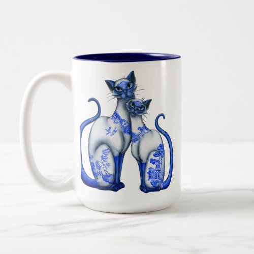 Blue Willow Siamese Cats Two_Tone Coffee Mug