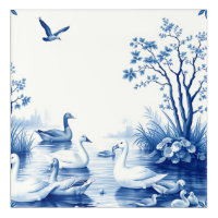 Blue Willow Swans Lake Scene