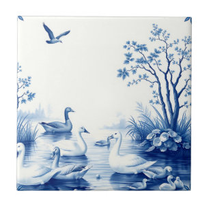 Blue Willow Swans Lake Scene Ceramic Tile
