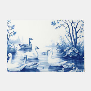 Blue Willow Swans Lake Scene Doormat