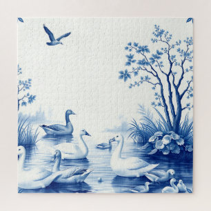 Blue Willow Swans Lake Scene Jigsaw Puzzle