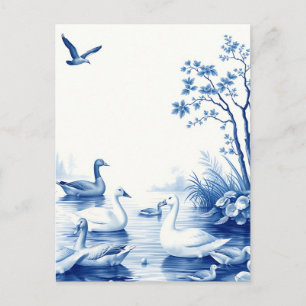 Blue Willow Swans Lake Scene Postcard