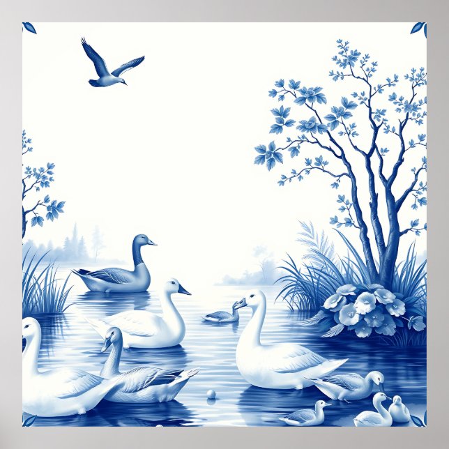 Blue Willow Swans Lake Scene Poster (Front)