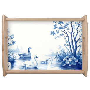 Blue Willow Swans Lake Scene Serving Tray