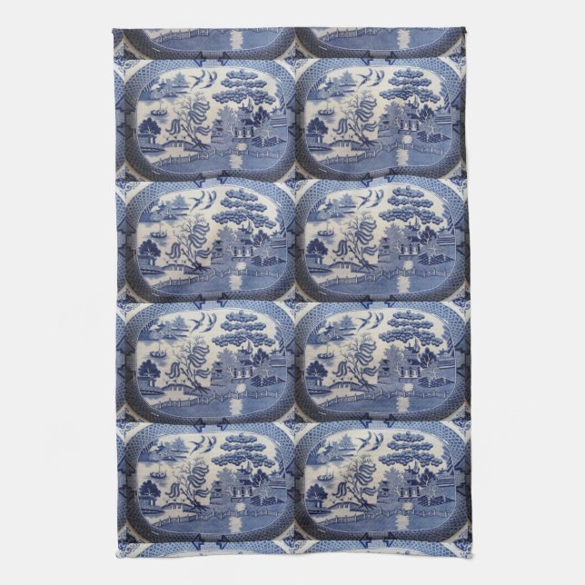 Blue Willow Tea Towel - let grandma in the Kitchen (Vertical)