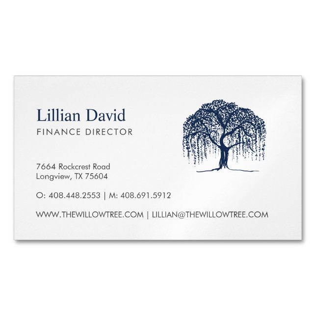 Blue Willow Tree Logo Business Card Magnet (Front)