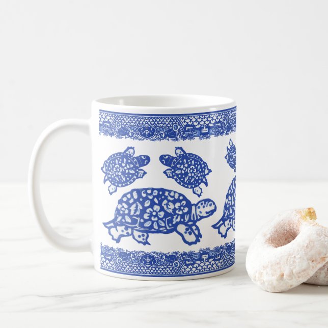 Blue Willow Turtle Tortoise Cute Whimsical Animal Coffee Mug (With Donut)