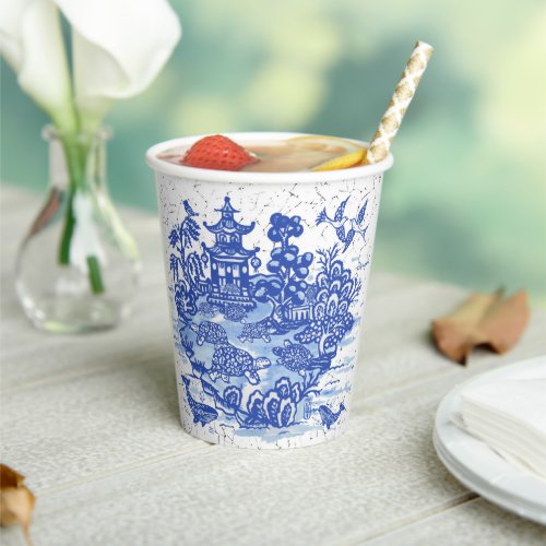 Blue Willow Turtle Tortoise Garden Whimsical Paper Cups