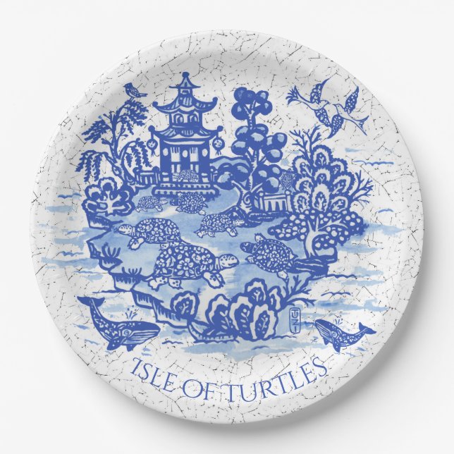 Blue Willow Turtle Tortoise Garden Whimsical Paper Plates (Front)