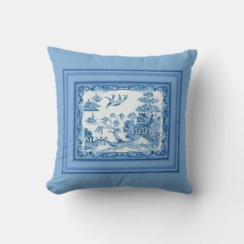 Blue Willow with Frame Throw Pillow