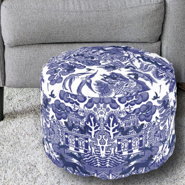 Blue Willow Woodland Animal Whimsical Fox Rabbit Pouf (Creator Uploaded)