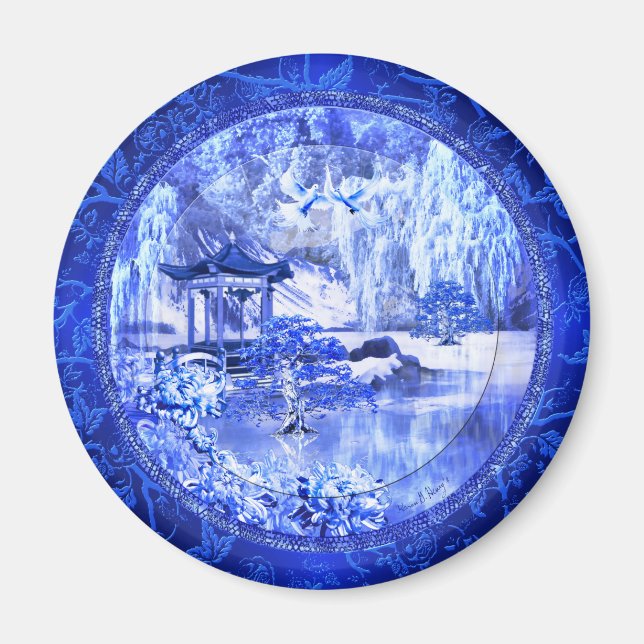 "Blue Willow World" ~ 3" Round Magnet (Front)