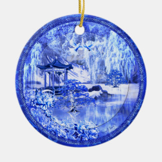 "Blue Willow World" Ceramic Ornament, Original Art Ceramic Ornament