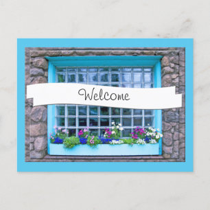 Blue Window Box With Flowers Photograph Custom Postcard