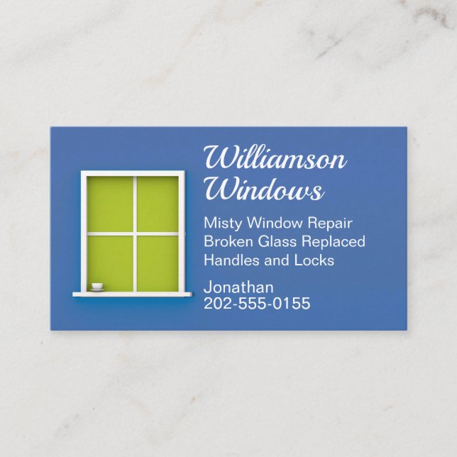 Blue Window Replacement Repair Washing Business Card (Front)