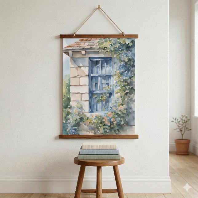 Blue Window Stone Wall Cottage Vines Hanging Tapestry (Blue Window Stone Wall Cottage Vines Hanging Tapestry)