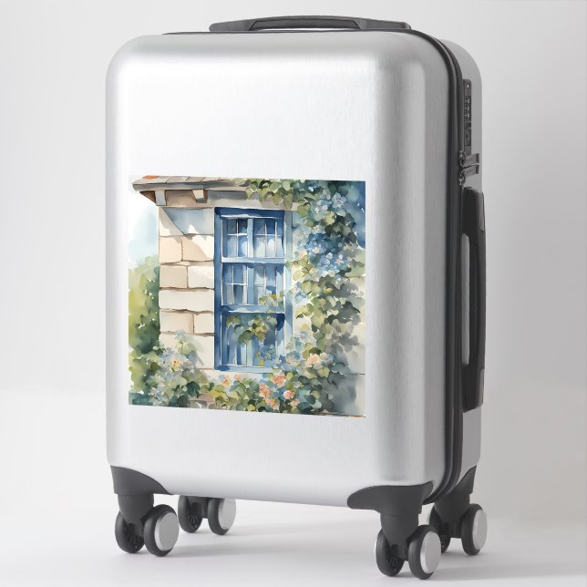 Blue Window Stone Wall Cottage Vines Sticker (Suitcase)