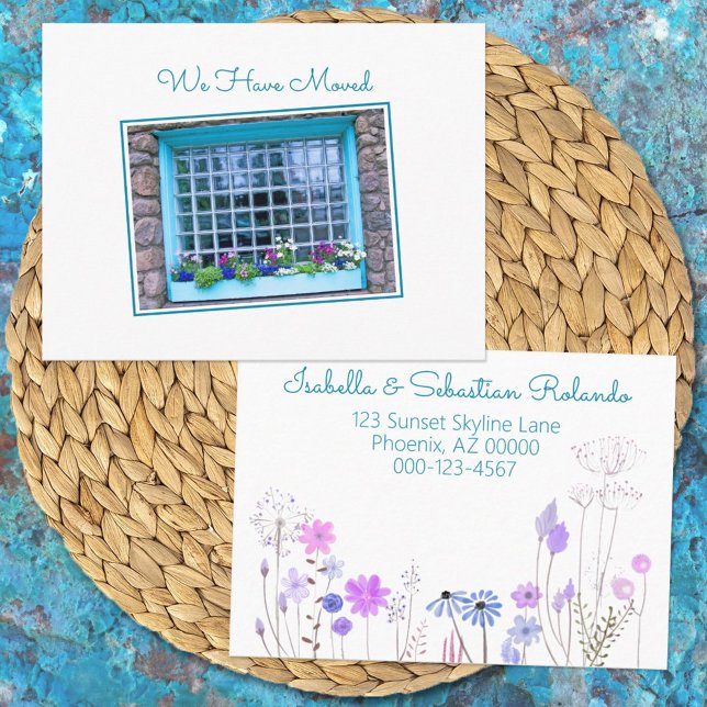 Blue Window We Have Moved Flower Box Business Card (Creator Uploaded)