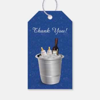 Blue Wine And Baby Bottles Sip And See Baby Shower Gift Tags by starstreamdesign at Zazzle