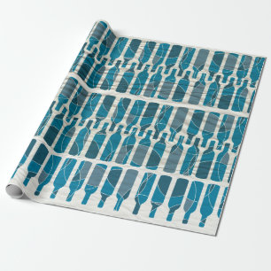 Blue wine bottle pattern wrapping paper
