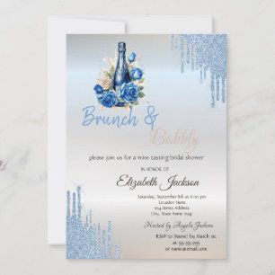 Blue Wine Roses Drips Bridal Shower Invitation