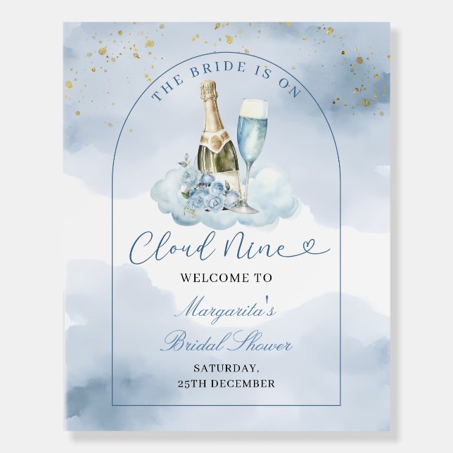 Blue Wine The Bride is Cloud Nine Bridal Shower Foam Board (Front)