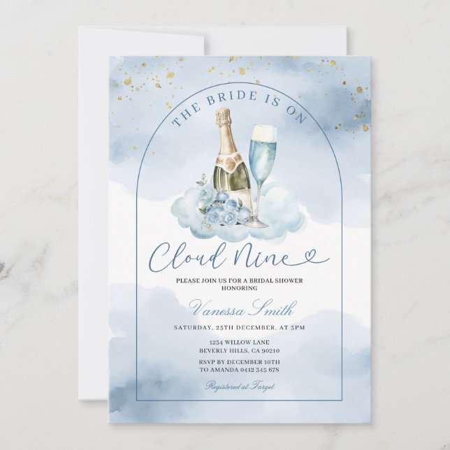 Blue Wine The Bride is Cloud Nine Bridal Shower Invitation (Front)