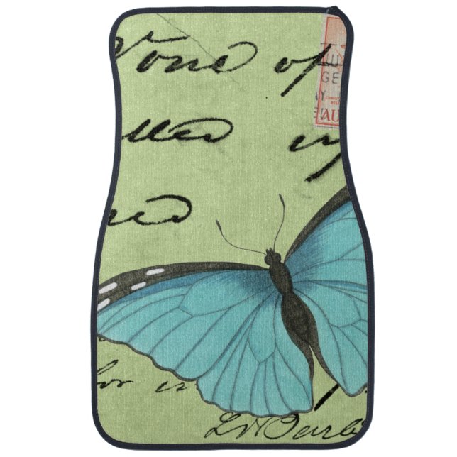 Blue-Winged Butterfly on Teal Postcard Car Mat (Front)
