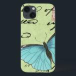 Blue-Winged Butterfly on Teal Postcard iPhone 13 Case<br><div class="desc">This teal postcard carries a message of beauty. A delicate blue-winged butterfly rests on the card,  obscuring some of the script it contains. This Vision Studio print would make a great addition to your home!</div>
