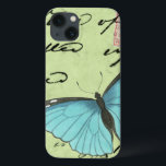 Blue-Winged Butterfly on Teal Postcard iPhone 13 Case<br><div class="desc">This teal postcard carries a message of beauty. A delicate blue-winged butterfly rests on the card,  obscuring some of the script it contains. This Vision Studio print would make a great addition to your home!</div>