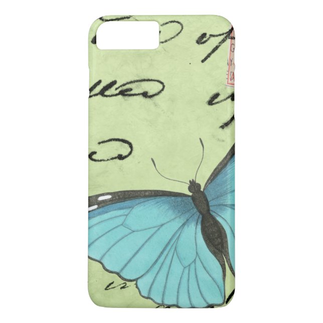 Blue-Winged Butterfly on Teal Postcard Case-Mate iPhone Case (Back)