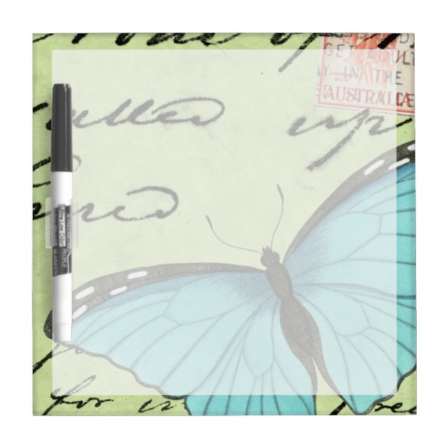 Blue-Winged Butterfly on Teal Postcard Dry Erase Board (Front)