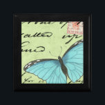 Blue-Winged Butterfly on Teal Postcard Gift Box<br><div class="desc">This teal postcard carries a message of beauty. A delicate blue-winged butterfly rests on the card,  obscuring some of the script it contains. This Vision Studio print would make a great addition to your home!</div>