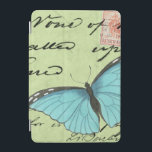 Blue-Winged Butterfly on Teal Postcard iPad Mini Cover<br><div class="desc">This teal postcard carries a message of beauty. A delicate blue-winged butterfly rests on the card,  obscuring some of the script it contains. This Vision Studio print would make a great addition to your home!</div>