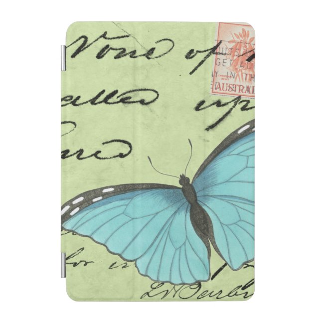 Blue-Winged Butterfly on Teal Postcard iPad Mini Cover (Front)
