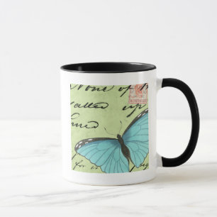 Blue-Winged Butterfly on Teal Postcard Mug