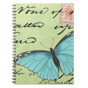 Blue-Winged Butterfly on Teal Postcard Notebook