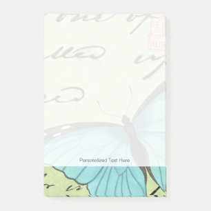 Blue-Winged Butterfly on Teal Postcard Post-it Notes