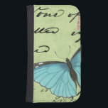 Blue-Winged Butterfly on Teal Postcard Phone Wallet<br><div class="desc">This teal postcard carries a message of beauty. A delicate blue-winged butterfly rests on the card,  obscuring some of the script it contains. This Vision Studio print would make a great addition to your home!</div>