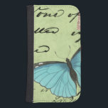 Blue-Winged Butterfly on Teal Postcard Phone Wallet<br><div class="desc">This teal postcard carries a message of beauty. A delicate blue-winged butterfly rests on the card,  obscuring some of the script it contains. This Vision Studio print would make a great addition to your home!</div>