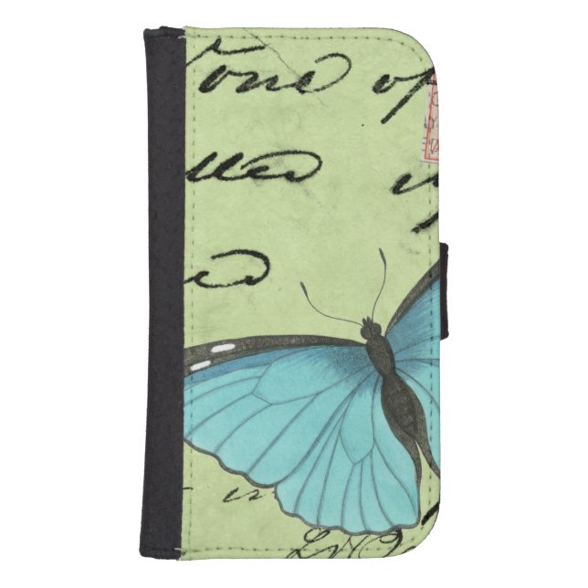 Blue-Winged Butterfly on Teal Postcard Samsung Galaxy Wallet Case (Front)