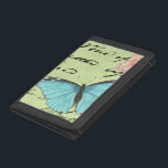 Blue-Winged Butterfly on Teal Postcard Tri-fold Wallet<br><div class="desc">This teal postcard carries a message of beauty. A delicate blue-winged butterfly rests on the card,  obscuring some of the script it contains. This Vision Studio print would make a great addition to your home!</div>